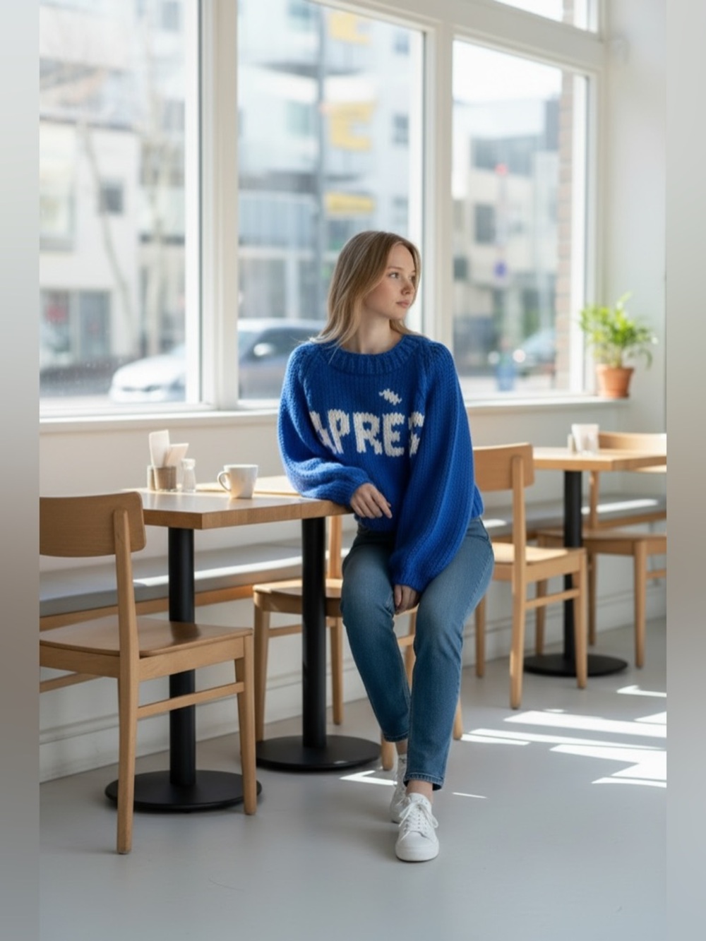 GOGO Blue Wool Knit Après Pullover Sweater Women’s One Size